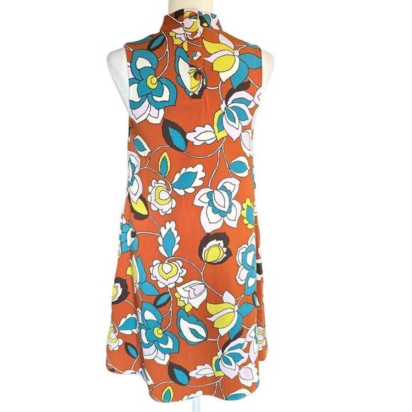 ModCloth S In With Excitement Brown Floral Mock Neck Dress Retro 70s Sleeveless - Picture 4 of 11